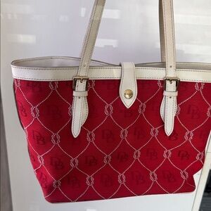 Dooney & Bourke Red Tote with Cream Accents